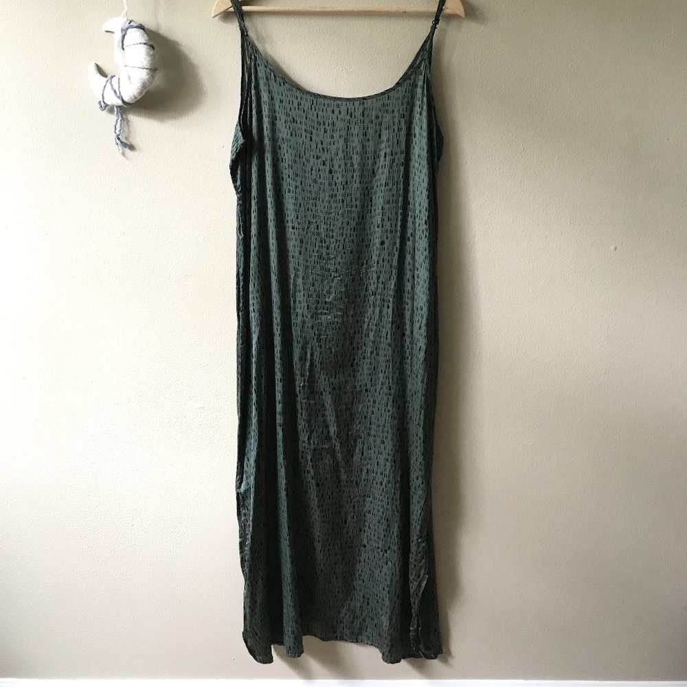 Eileen Fisher maxi cotton silk slip dress in nori dash